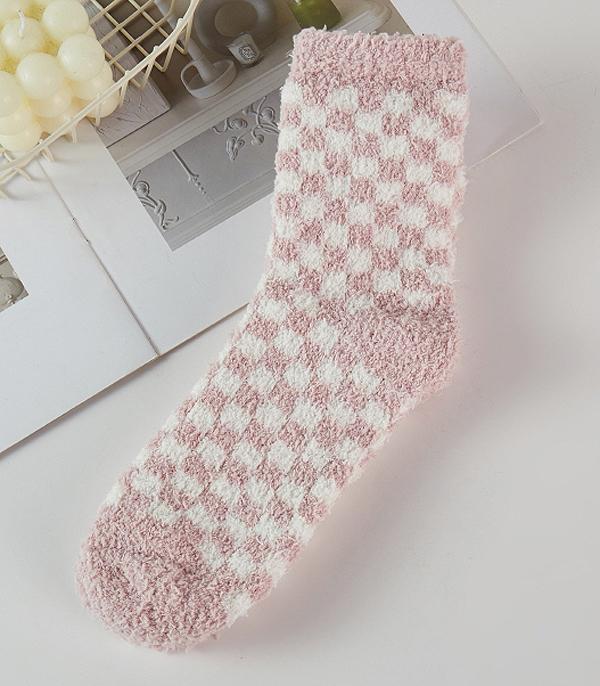 WHAT'S NEW :: Wholesale Checkered Print Soft Cozy Socks