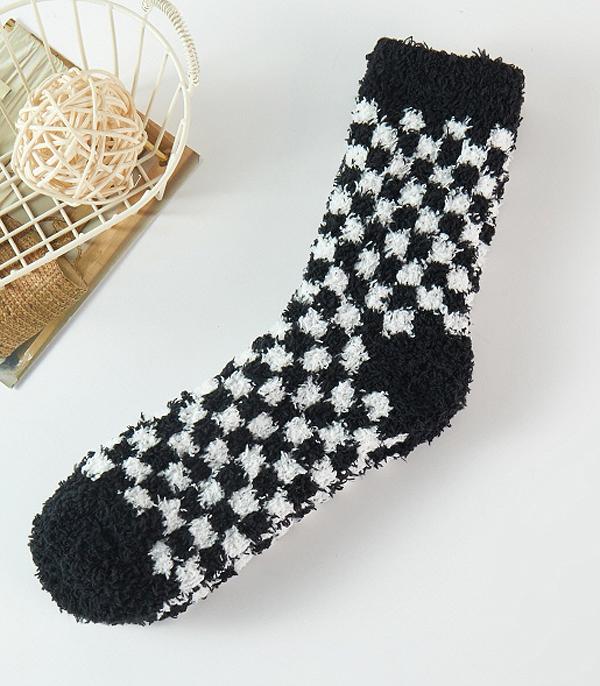 New Arrival :: Wholesale Checkered Print Soft Cozy Socks