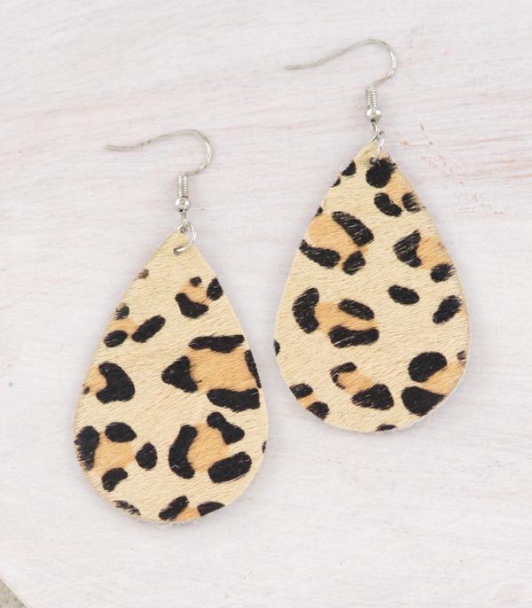 EARRINGS :: TRENDY EARRINGS :: Wholesale Leopard Print Leather Teardrop Earrings