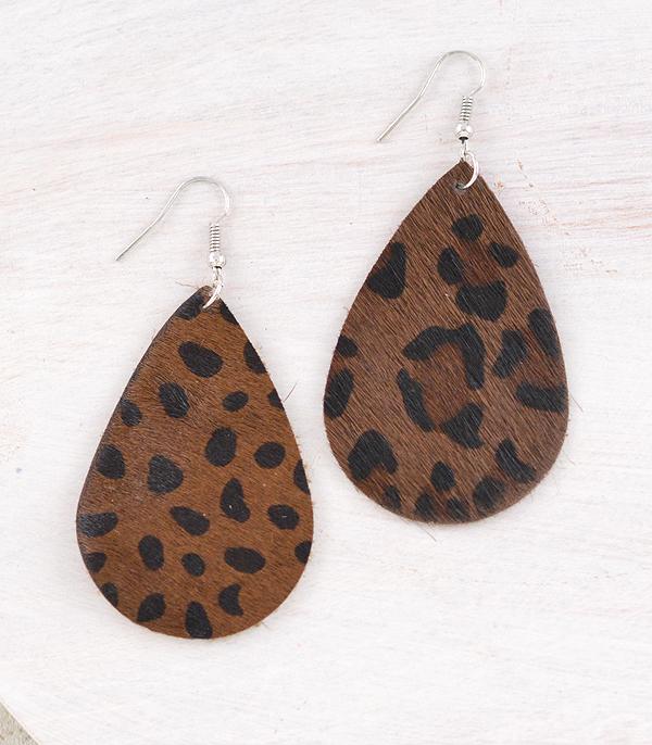 EARRINGS :: TRENDY EARRINGS :: Wholesale Leopard Print Leather Teardrop Earrings