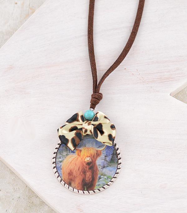 NECKLACES :: WESTERN TREND :: Wholesale Leopard Bow Highland Cow Necklace