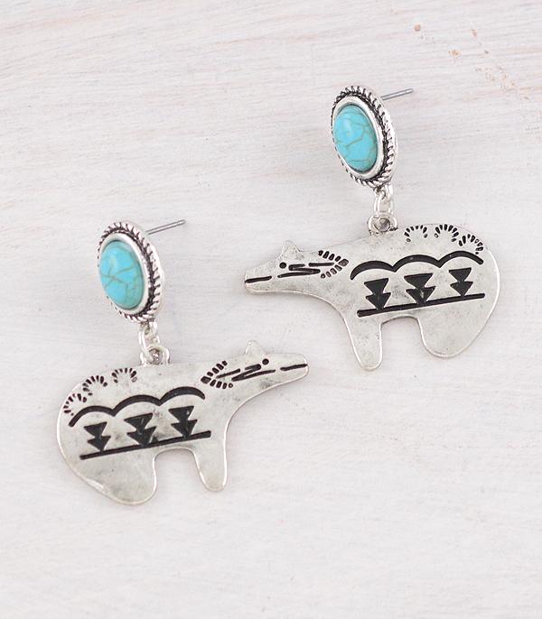 New Arrival :: Wholesale Western Aztec Turquoise Bear Earrings