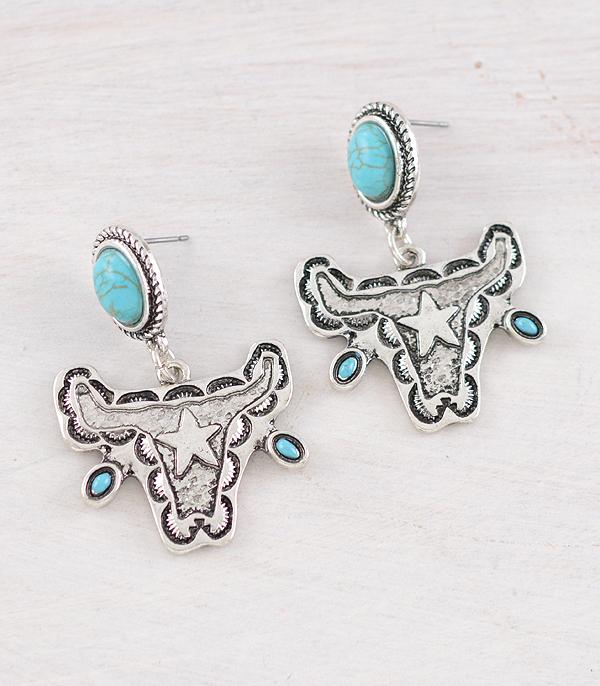 EARRINGS :: WESTERN POST EARRINGS :: Wholesale Western Turquoise Steer Head Earrings