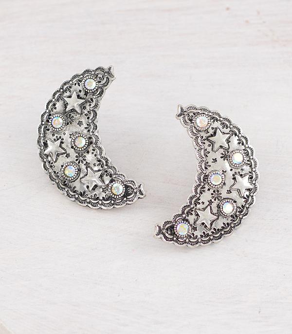 EARRINGS :: WESTERN POST EARRINGS :: Wholesale Western Star Moon Rhinestone Earrings