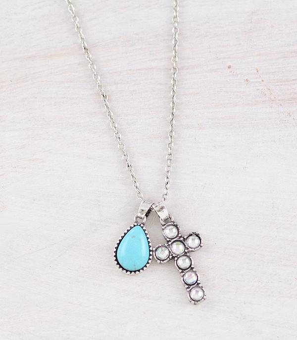 NECKLACES :: CHAIN WITH PENDANT :: Wholesale Cross Turquoise Pendant Necklace