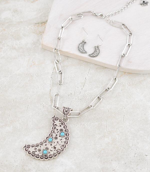 New Arrival :: Wholesale Western Turquoise Crescent Moon Necklace