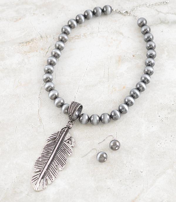 NECKLACES :: WESTERN TREND :: Wholesale Feather Pendant Navajo Pearl Necklace