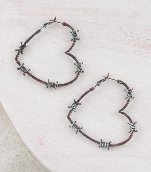 EARRINGS :: HOOP EARRINGS :: Wholesale Western Barbwire Heart Earrings