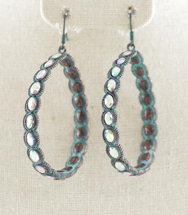 EARRINGS :: WESTERN HOOK EARRINGS :: Wholesale Rhinestone Teardrop Metal Earrings