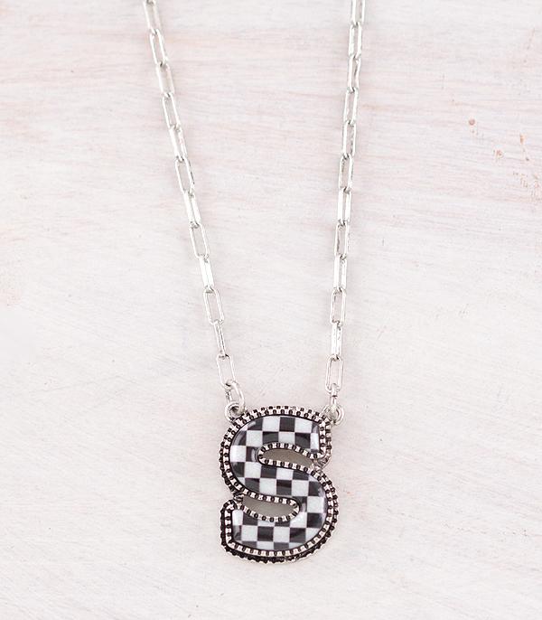 INITIAL JEWELRY :: NECKLACES | RINGS :: Wholesale Western Checkered Initial Necklace