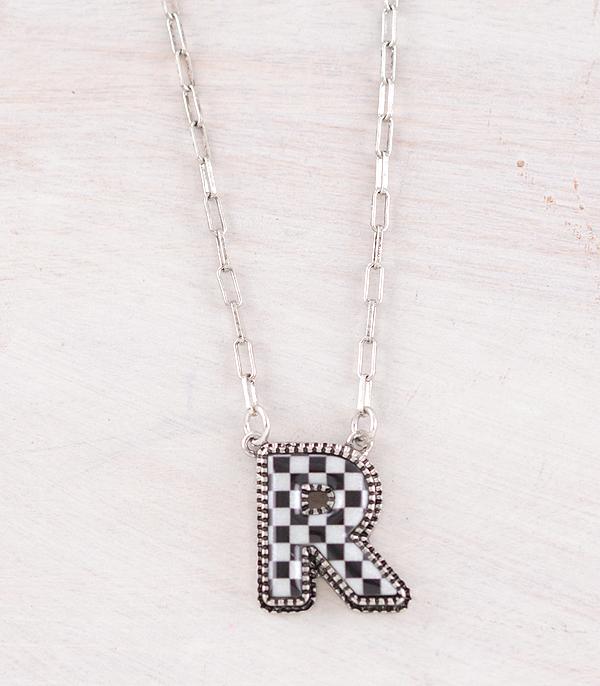 INITIAL JEWELRY :: NECKLACES | RINGS :: Wholesale Western Checkered Initial Necklace