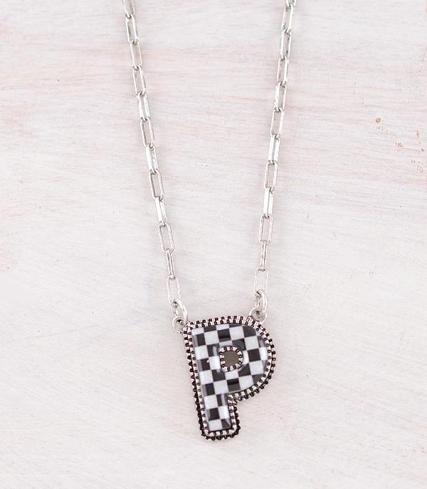 New Arrival :: Wholesale Western Checkered Initial Necklace