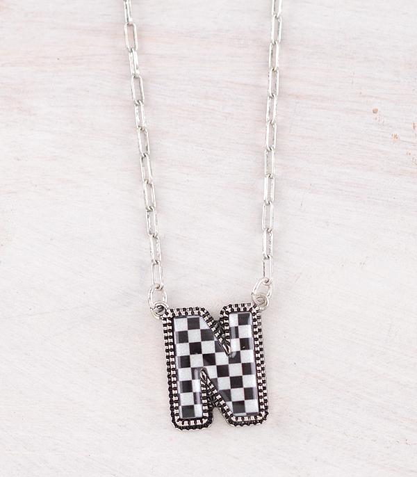 New Arrival :: Wholesale Western Checkered Initial Necklace