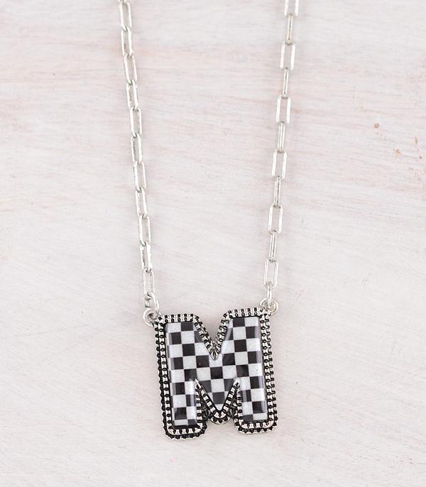 New Arrival :: Wholesale Western Checkered Initial Necklace