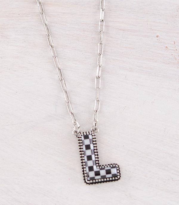 INITIAL JEWELRY :: NECKLACES | RINGS :: Wholesale Western Checkered Initial Necklace