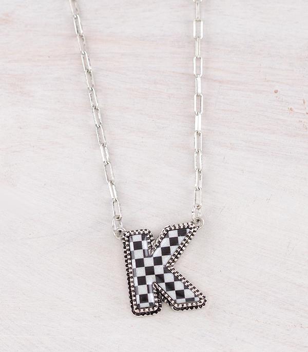 New Arrival :: Wholesale Western Checkered Initial Necklace