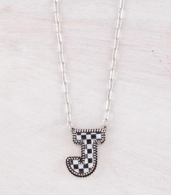 INITIAL JEWELRY :: NECKLACES | RINGS :: Wholesale Western Checkered Initial Necklace