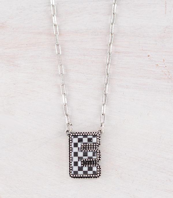 INITIAL JEWELRY :: NECKLACES | RINGS :: Wholesale Western Checkered Initial Necklace