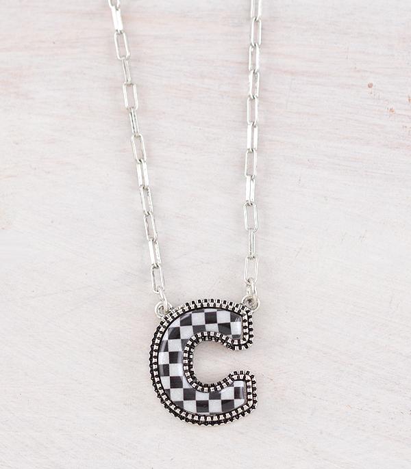 New Arrival :: Wholesale Western Checkered Initial Necklace