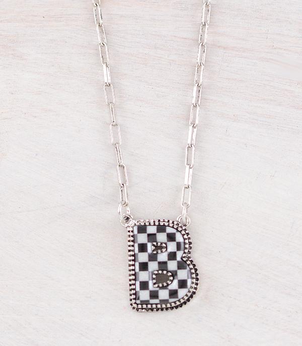 INITIAL JEWELRY :: NECKLACES | RINGS :: Wholesale Western Checkered Initial Necklace