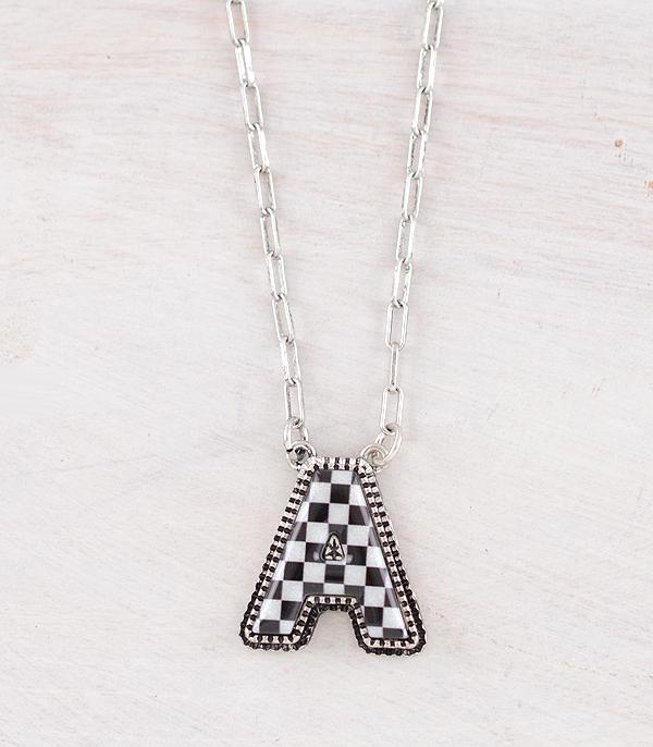 INITIAL JEWELRY :: NECKLACES | RINGS :: Wholesale Western Checkered Initial Necklace