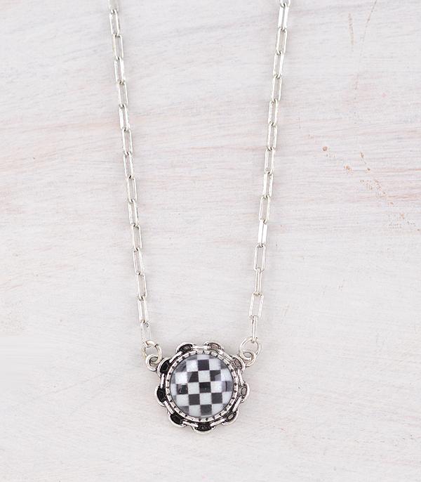 NECKLACES :: WESTERN TREND :: Wholesale Western Checkered Pendant Necklace