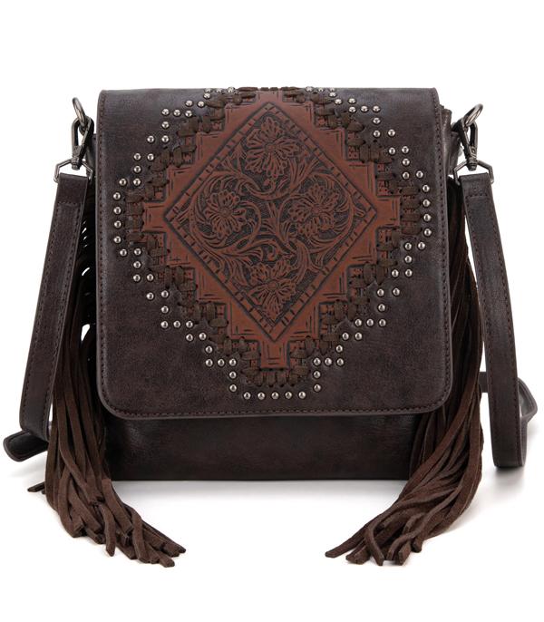 MONTANAWEST BAGS :: CROSSBODY BAGS :: Wholesale Montana West Tooled Fringe Crossbody Bag