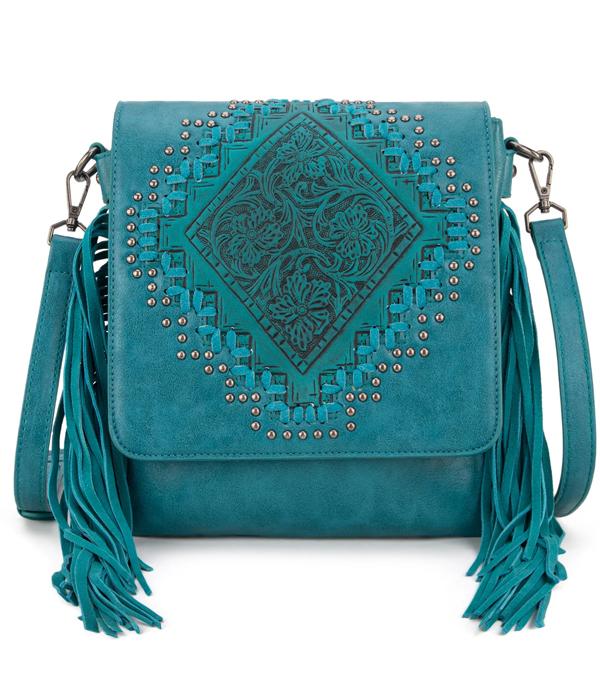 MONTANAWEST BAGS :: CROSSBODY BAGS :: Wholesale Montana West Tooled Fringe Crossbody Bag