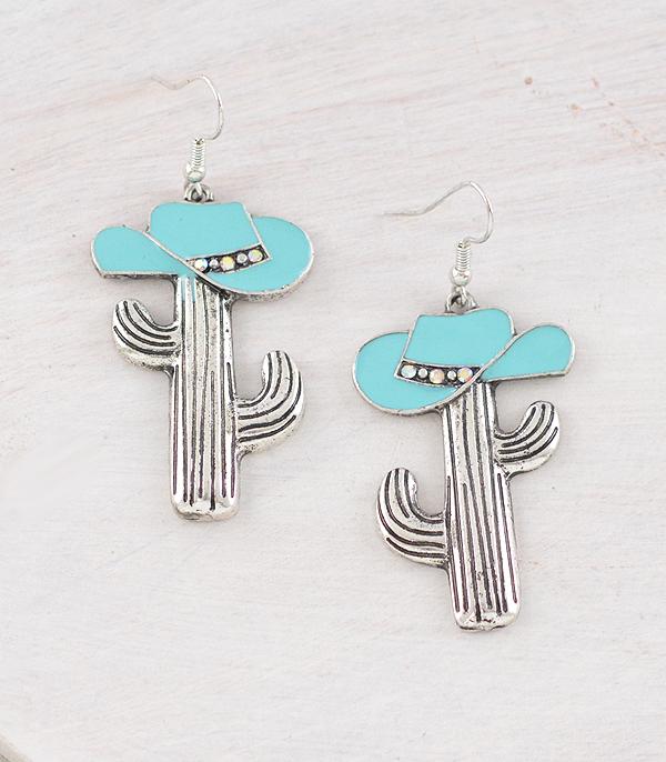 EARRINGS :: WESTERN HOOK EARRINGS :: Wholesale Cowboy Hat Cactus Earrings