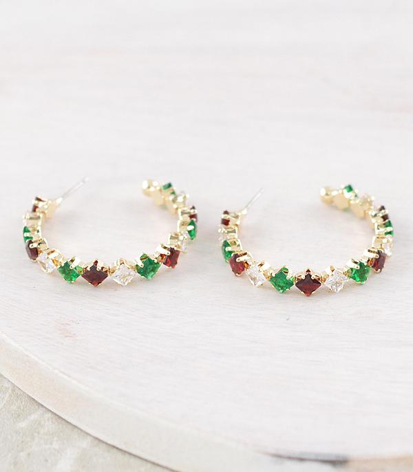 New Arrival :: Wholesale Christmas Color CZ Hoop Earrings