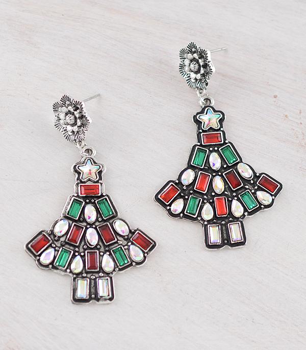 New Arrival :: Wholesale Christmas Tree Stone Earrings