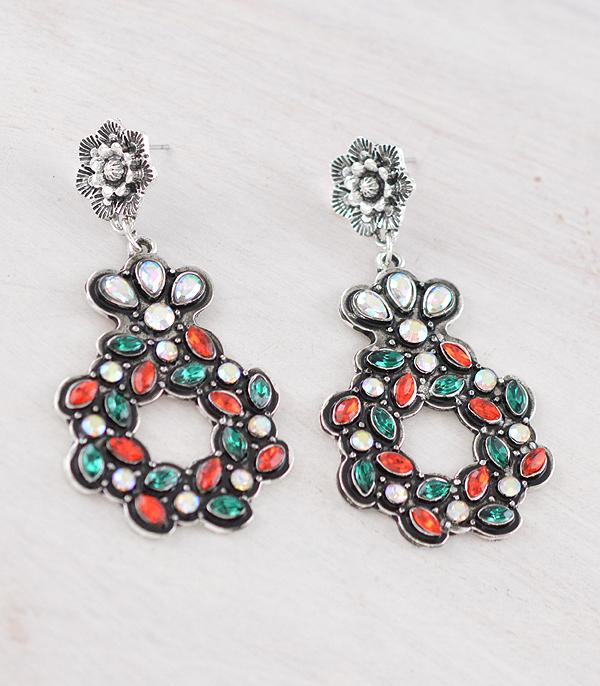 <font color=GREEN>HOLIDAYS</font> :: JEWELRY I BAGS :: Wholesale Christmas Wreath Rhinestone Earrings