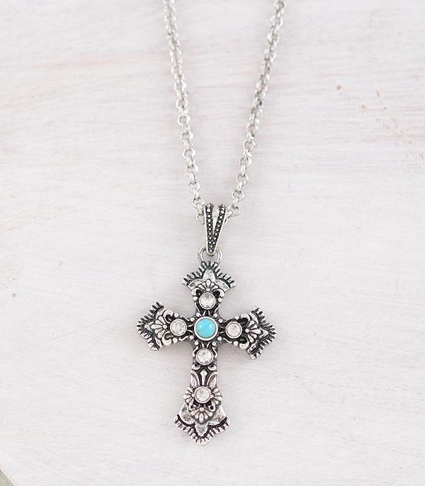 NECKLACES :: CHAIN WITH PENDANT :: Wholesale Rhinestone Cross Pendant Necklace