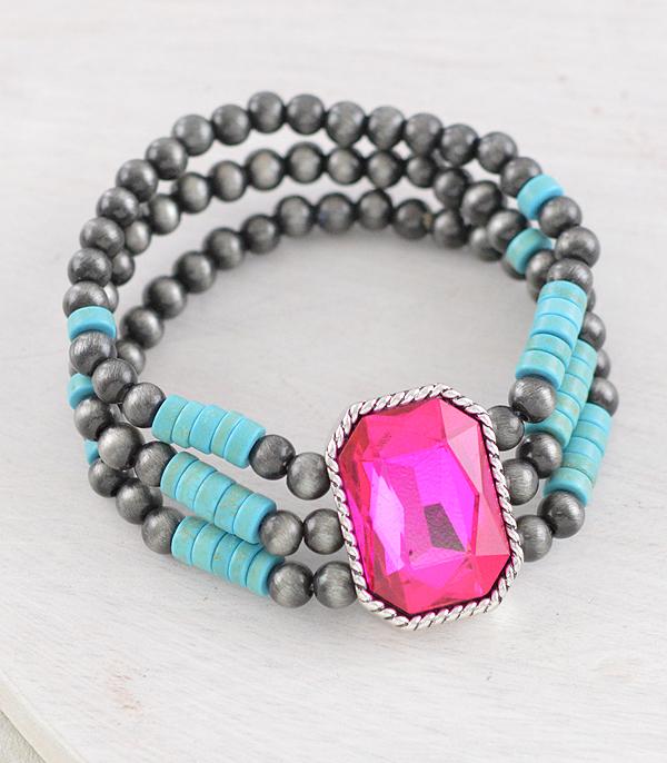 New Arrival :: Wholesale Glass Stone Navajo Pearl Bead Bracelet