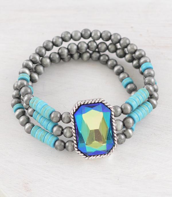 BRACELETS :: STRETCH-BEAD :: Wholesale Glass Stone Navajo Pearl Bead Bracelet