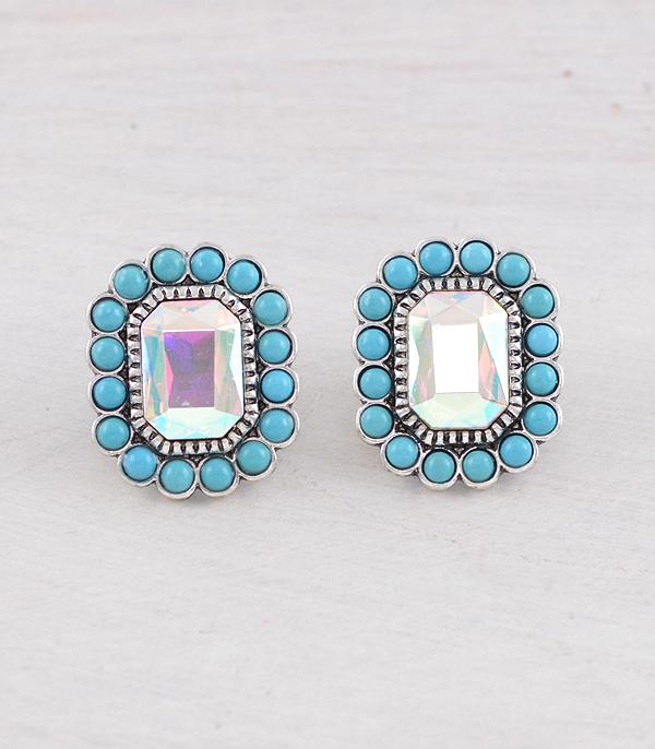 EARRINGS :: WESTERN POST EARRINGS :: Wholesale Western Turquoise AB  Concho Earrings