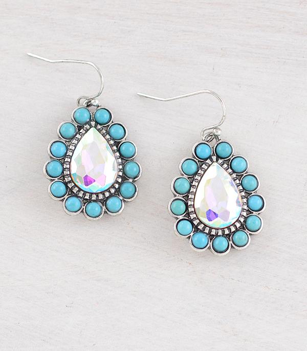 EARRINGS :: WESTERN HOOK EARRINGS :: Wholesale Glass Stone Teardrop Earrings