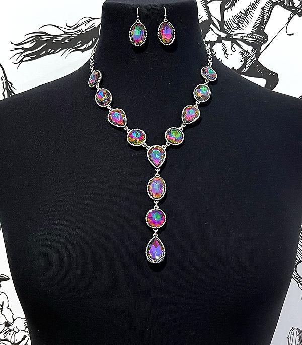 New Arrival :: Wholesale Western Glass Stone Lariat Necklace Set