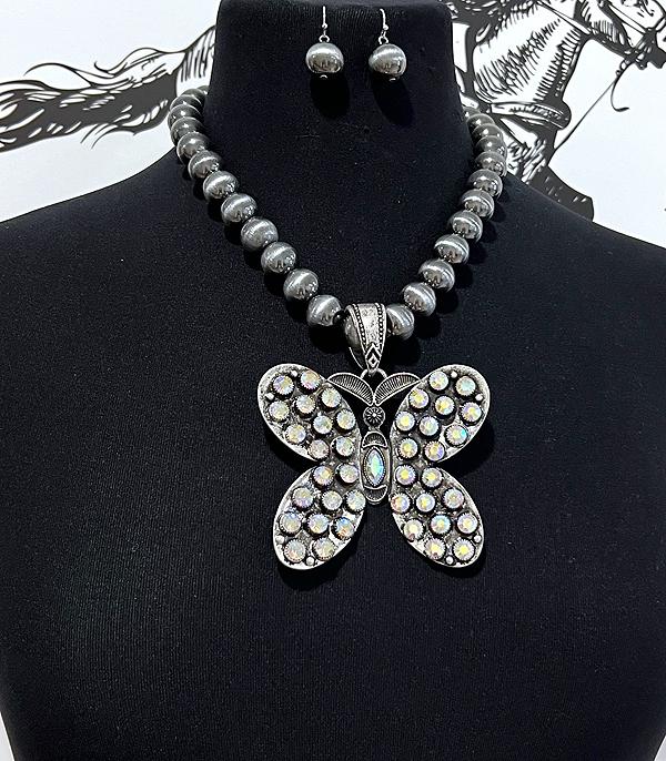 NECKLACES :: WESTERN TREND :: Wholesale Butterfly Pendant Navajo Pearl Necklace