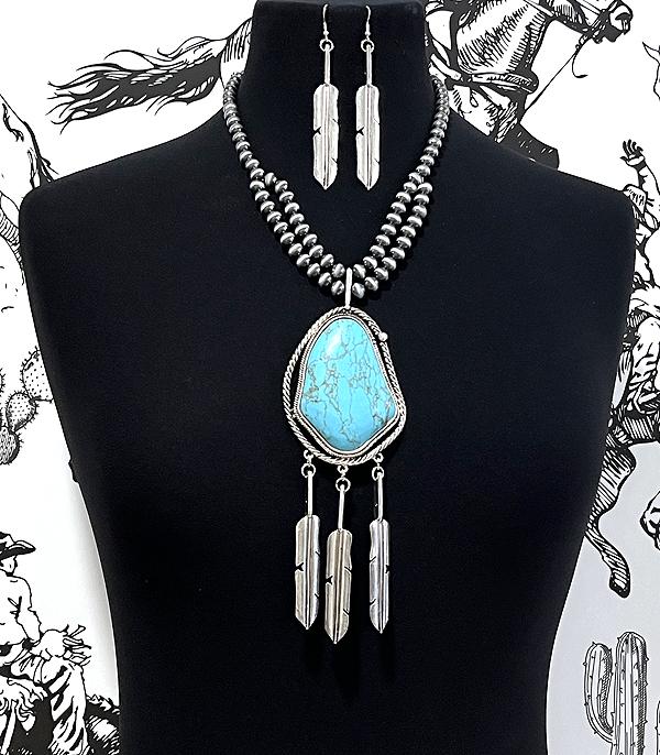 New Arrival :: Wholesale Western Turquoise Feather Necklace Set