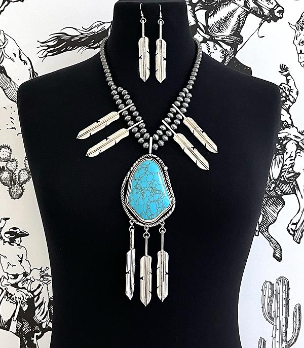 New Arrival :: Wholesale Western Turquoise Feather Necklace Set