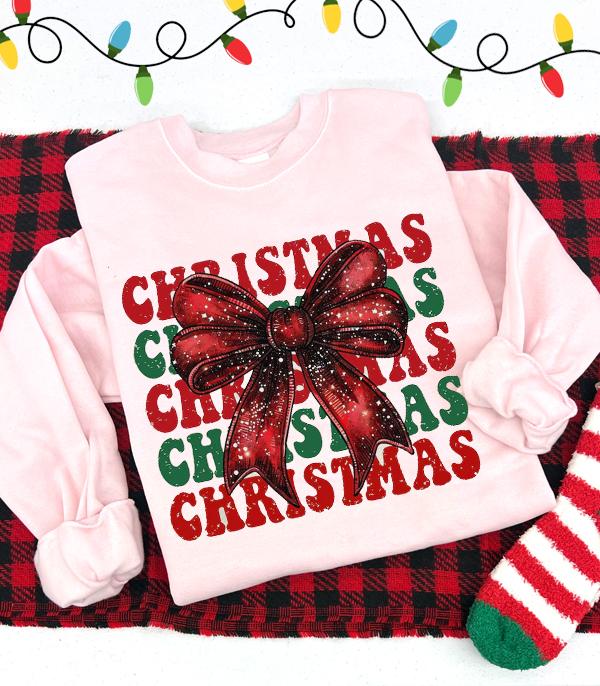 <font color=GREEN>HOLIDAYS</font> :: GRAPHIC TEES :: Wholesale Merry Christmas Bow Sweatshirt