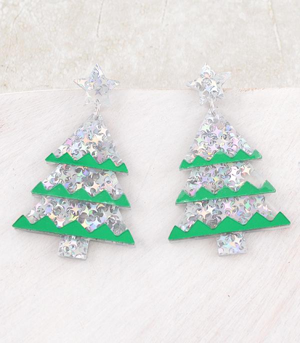 <font color=GREEN>HOLIDAYS</font> :: JEWELRY I BAGS :: Wholesale Glitter Christmas Tree Earrings