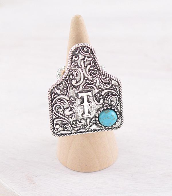 New Arrival :: Wholesale Western Cattle Tag Initial Ring