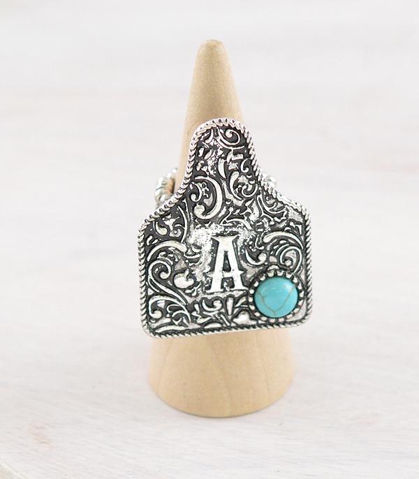 New Arrival :: Wholesale Western Cattle Tag Initial Ring