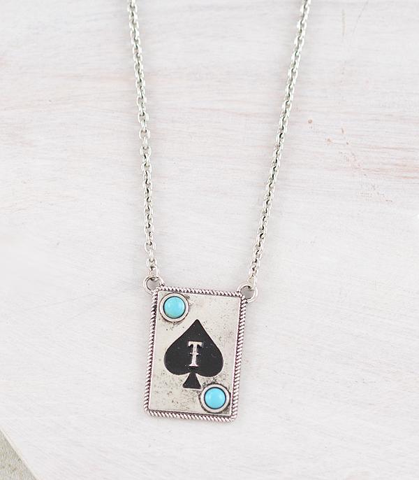 New Arrival :: Wholesale Western Ace Card Initial Necklace