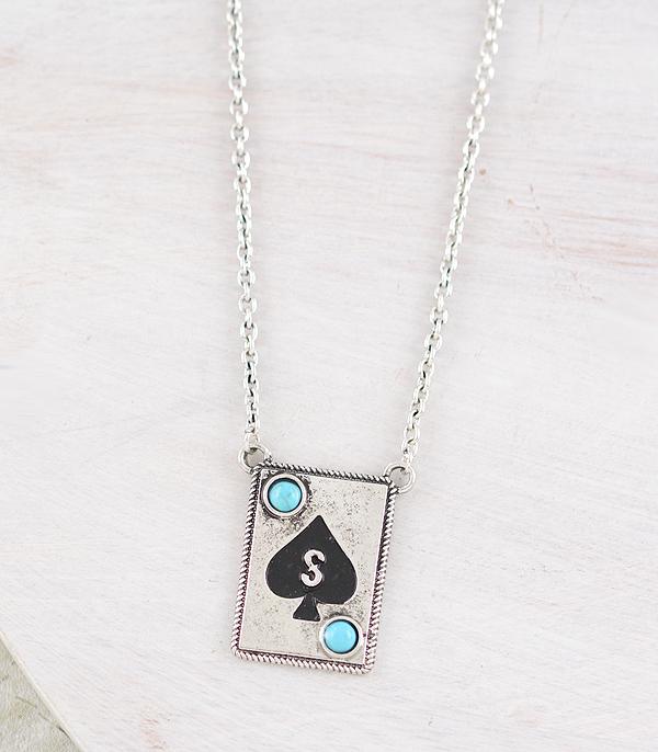 INITIAL JEWELRY :: NECKLACES | RINGS :: Wholesale Western Ace Card Initial Necklace