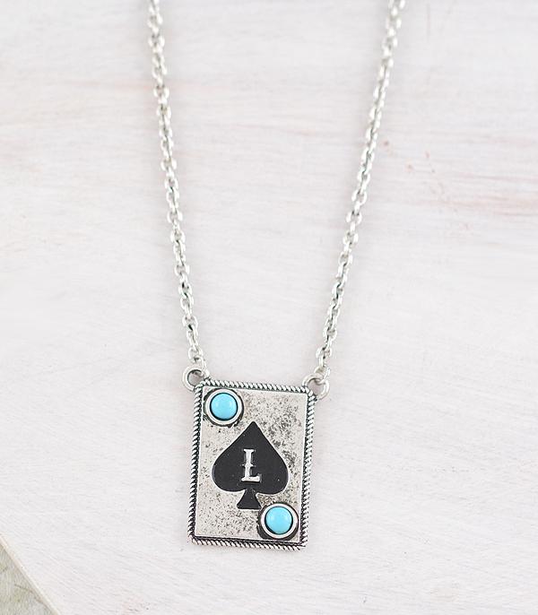 WHAT'S NEW :: Wholesale Western Ace Card Initial Necklace