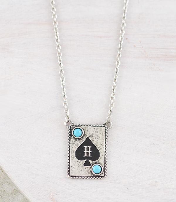 INITIAL JEWELRY :: NECKLACES | RINGS :: Wholesale Western Ace Card Initial Necklace