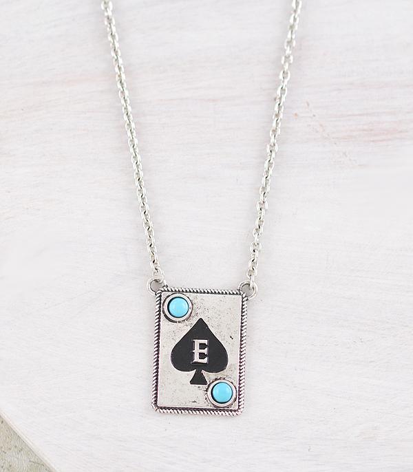 New Arrival :: Wholesale Western Ace Card Initial Necklace